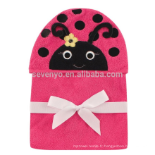 Serviette à capuchon visage animal de bébé filles - coccinelle, 100% bambou bio naturel, super doux et absorbant, meilleur cadeau de douche pour les bébés